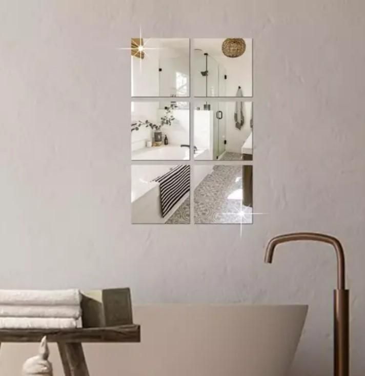 4 Big Square Silver 3D Acrylic Mirror Wall Sticker - ByondBasket