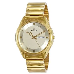 STYLISH TITAN ANALOG WATCH WITH DAY & DATE - GOLDEN - ByondBasket