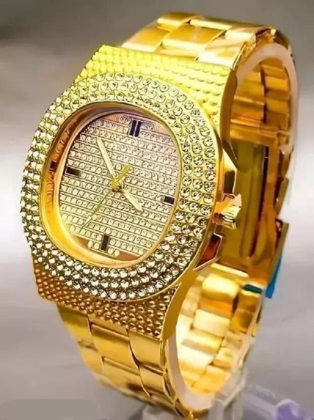 Golden Stone Studded Diamond Wrist Watch For Boys & Men - ByondBasket