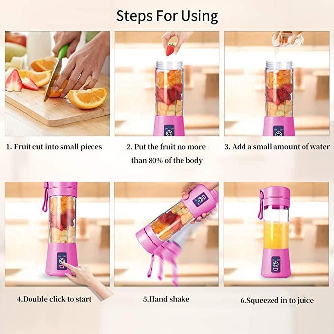 Portable Electric USB Juice Maker Bottle | Blender Grinder Mixer | Rechargeable Bottle with 6 Blades - ByondBasket