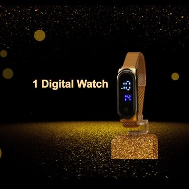 Fidato Golden Watch With Golden Chain with Magnetic Digital Watch Combo - ByondBasket