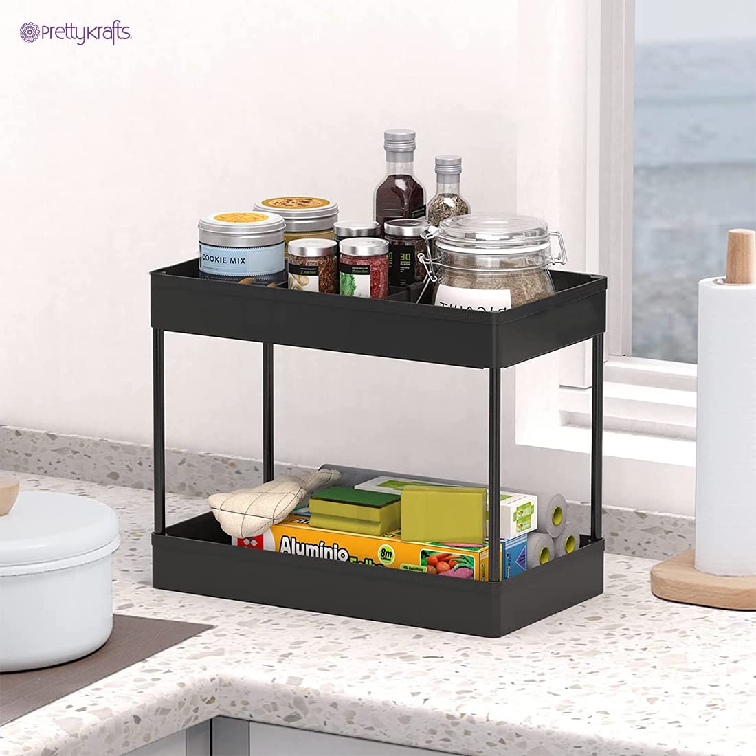 2 Tier Multipurpose Plastic Storage Organizer Slim Rack Shelf with Wheels Slim Slide Out Kitchen Trolley Rack Holder