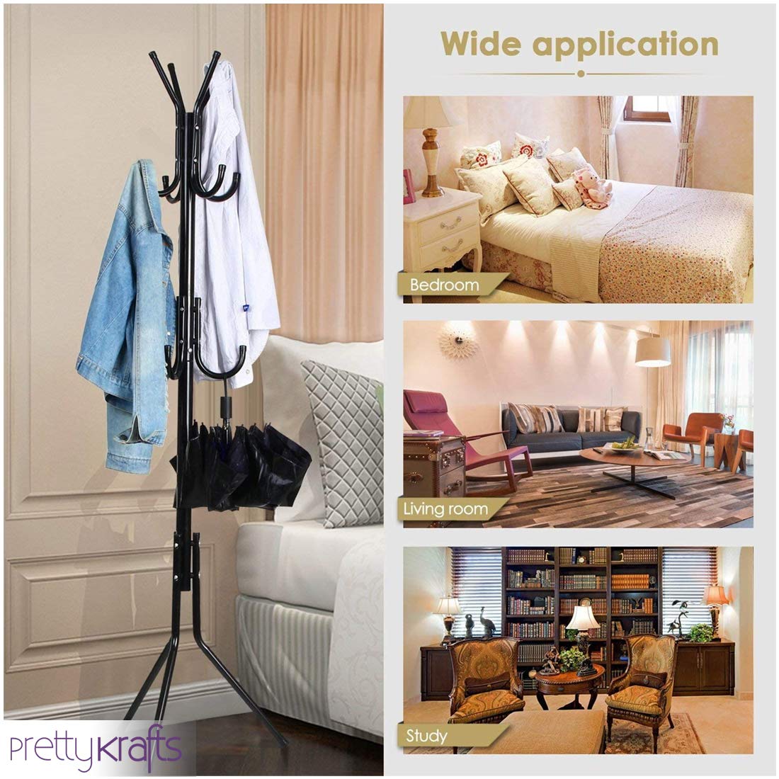 6 Hook Coat Hanger Clothes Stand Hanging Pole Wrought Iron Rack Standing Shelf Unit for Home, Bedroom Space - ByondBasket