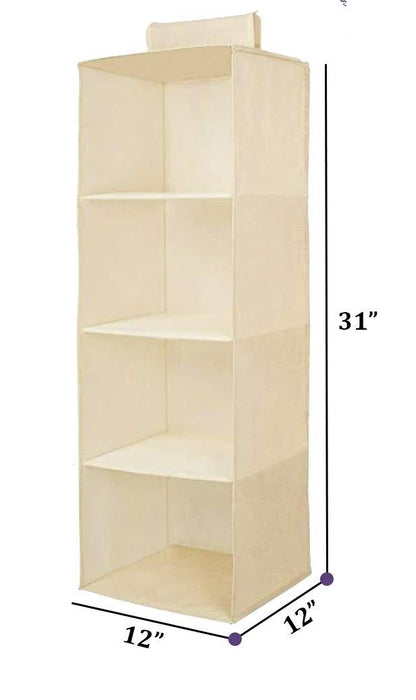 Hanging Wardrobe Organizer- 4 Shelves Non-Woven Fabric Hanging Storage Wardrobe Organizer - ByondBasket