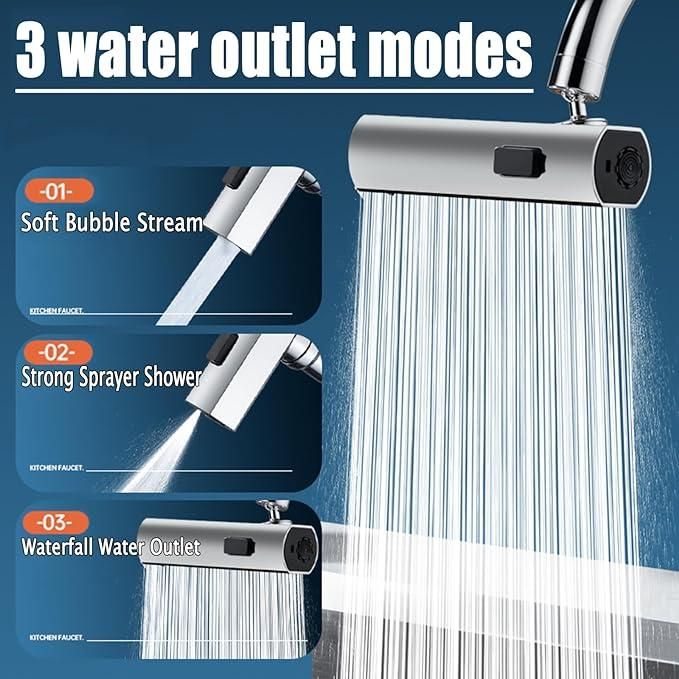 3 in 1 360� Waterfall Kitchen Faucet, Touch Faucet, Extender for Kitchen Sink - ByondBasket