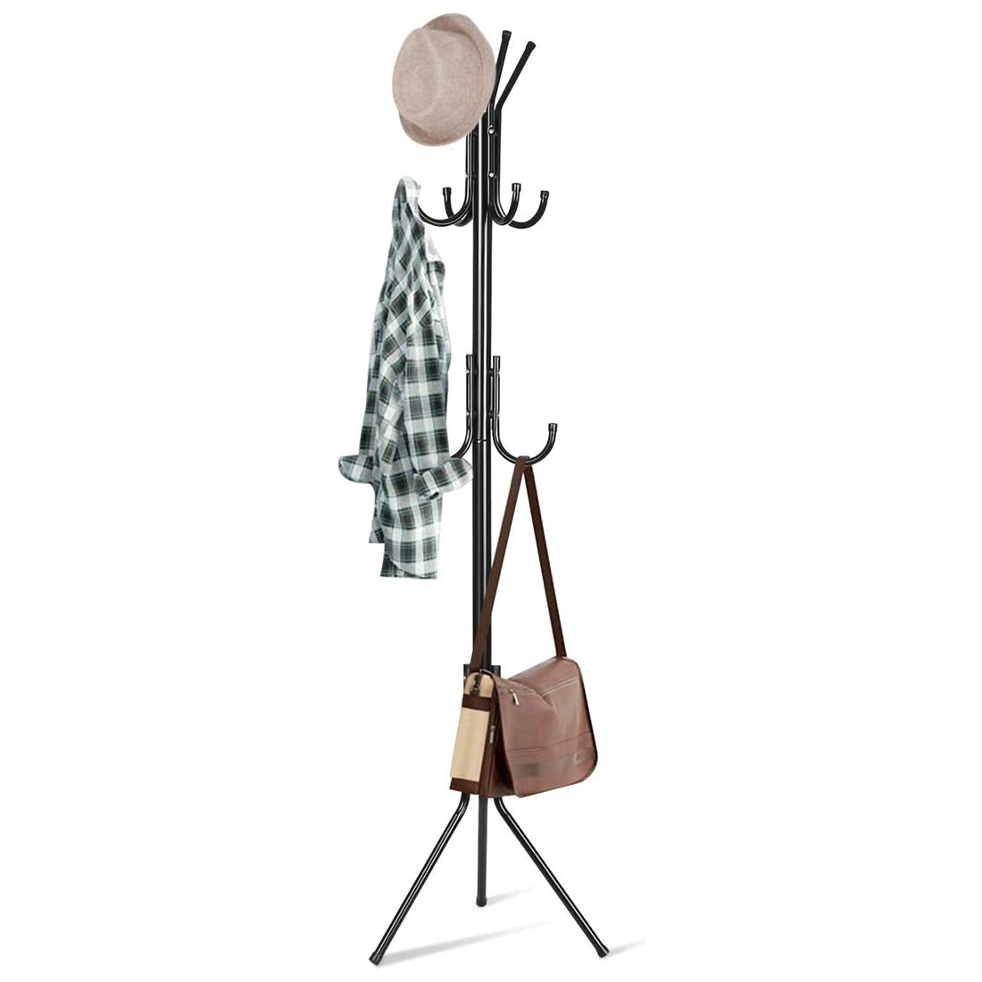 6 Hook Coat Hanger Clothes Stand Hanging Pole Wrought Iron Rack Standing Shelf Unit for Home, Bedroom Space - ByondBasket