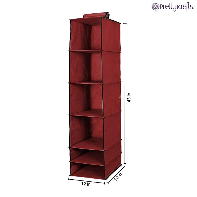 Organizer- 6 Shelves Foldable Hanging Wardrobe Organizers, maroon - ByondBasket