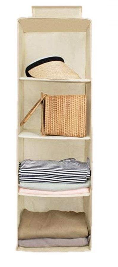 Hanging Wardrobe Organizer- 4 Shelves Non-Woven Fabric Hanging Storage Wardrobe Organizer - ByondBasket