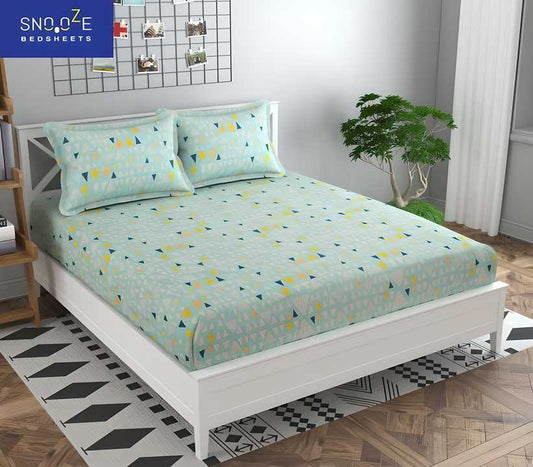 Snooze Elastic Fitted Printed King Size Bedsheet - ByondBasket