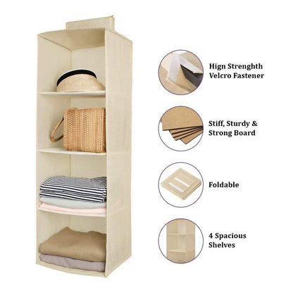 Hanging Wardrobe Organizer- 4 Shelves Non-Woven Fabric Hanging Storage Wardrobe Organizer - ByondBasket