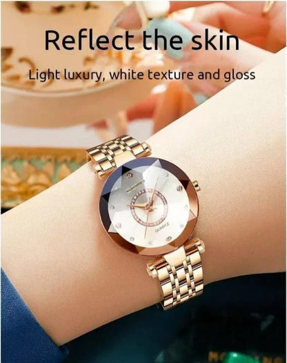 Diamond Shape Multicolour Dial and Rose Gold Strap Watch for Womens and Girls - ByondBasket