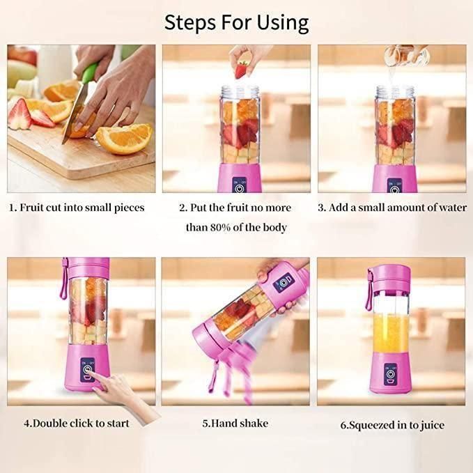 Portable Electric USB Juice Maker Bottle | Blender Grinder Mixer | Rechargeable Bottle with 6 Blades With Magnate - ByondBasket