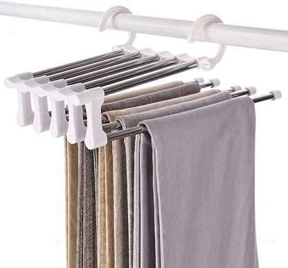 Hanger- 5 Layer Hanger Space Saving Non-Slip Cloth Organizer , 5 In 1 Multifunctional Layer Pant Rack For Trouser Scarf And Travel Storage - ByondBasket