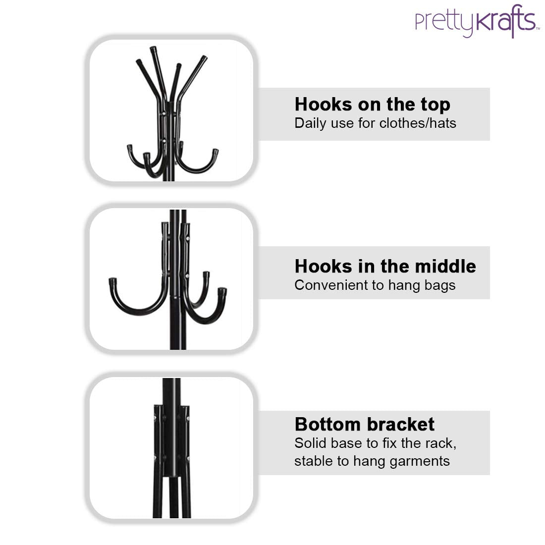 6 Hook Coat Hanger Clothes Stand Hanging Pole Wrought Iron Rack Standing Shelf Unit for Home, Bedroom Space - ByondBasket