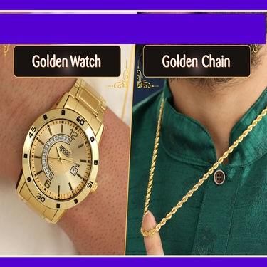 Golden Watch With Golden Chain Combo� - ByondBasket